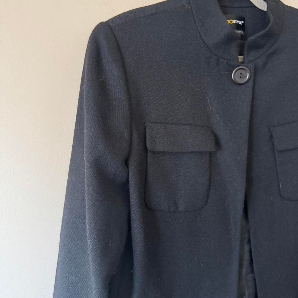 Black 100% Wool Jacket Button Chore Coat Blazer - Picture 5 of 7